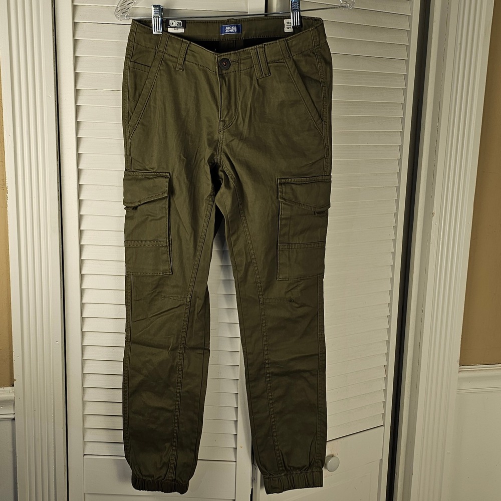 NWT Jack & Jones Boys Olive Night Junior Paul Flake Cargo Pants 12‎ Years Slim